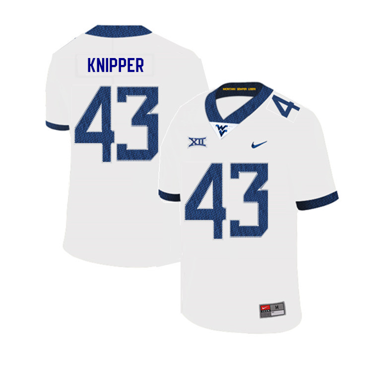 2019 Men #43 Jackson Knipper West Virginia Mountaineers College Football Jerseys Sale-White - Click Image to Close